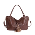 Borsa tote in pelle PU marrone scuro con nappa lunga e dettaglio del manico intrecciato - Marrone