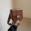 Borsa quadrata marrone vintage con ampia tracolla con motivi etnici colorati - Marrone