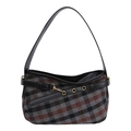 Borsa a tracolla vintage retrò in tweed a quadri con dettaglio cinturino in pelle nera - Nero
