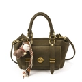Retro olive green messenger bag with gold twist lock and horse plush charm - Green (With Horse Charm)