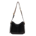 Vintage black faux leather crossbody saddle bag with geometric woven shoulder strap - Black