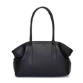 Black pebbled leather bowling bag with long handles and a structured geometric silhouette - Black