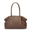 Dark brown leather tote bag with lychee texture and retro doctor bag design style - Khaki