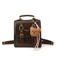Vintage-Rucksack aus dunkelbraunem Öl-Wachs-Leder mit Plüschbären-Anhänger für Damen - Mit Anhänger / Braun