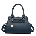 Dunkelblaue Lederhandtasche mit Webstruktur, goldener Hardware und Trageriemen - Blau