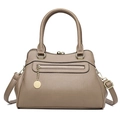 Bolso Boston topo de piel texturizada con cadena dorada y correa ajustable fina - Caqui
