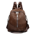 Mochila vintage de cuero sintético marrón con cremallera y gran diseño retro - Marrón