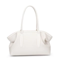 Sac cabas minimaliste en cuir grainé beige avec longues anses pour femme au quotidien - Blanc