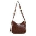 Retro dark brown half-moon bucket bag with adjustable wide jacquard strap and gold buckle - Brown