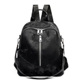 Mochila moderna de nailon texturizado negro con cremalleras plateadas y gran capacidad - Negro
