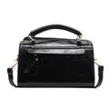 2025 stylish black faux leather square shoulder bag with gold hardware and tassels - Black