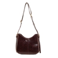 Retro dark brown leather crossbody bag with adjustable strap and embossed logo detail - Coffee