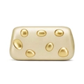 Detailed macro view of matte gold clutch with polished 3D pebble-shaped accents - Gold