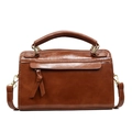 Retro brown leather crossbody bag with golden hardware and top handle for women - Brown