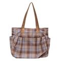 Borsa tote in tela scozzese retrò con colori a contrasto e grande capacità da donna - Cachi