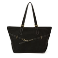 Grand sac cabas noir en daim avec boucle dorée, idéal pour le travail et le quotidien - Noir