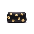 Elegante bolso de noche de cuero negro con adornos artísticos de metal dorado - Negro