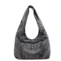 Dunkelgraue Denim Hobo-Tasche im Acid-Wash-Look mit großem Fach und Frontklappe - Schwarz