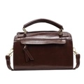 Deep brown retro Boston bag with glossy leather finish and detachable strap - Brown