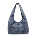 Dunkelblaue Jeans-Tragetasche mit Snowflake-Waschung und Tasche mit Bronzedruckknopf - Hellblau