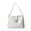 Minimalist cream white tote bag with elegant golden ring buckle and slim shoulder strap - White