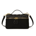 Black quilted box-style crossbody bag with mixed texture finish and gold metal hardware - Black
