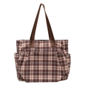 Borsa tote in tela a scacchi marrone con tasche multiple e manici in tessuto intrecciato - Marrone