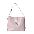 Light pink glossy faux leather tote bag with elegant golden circular metal buckle - Pink