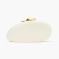 Minimalist cream pebble-shaped clutch bag with artistic gold and silver metal lock - Milky White