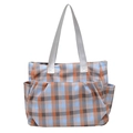 Borsa tote in tela a quadretti blu e arancioni con robuste tracolle grigie - Blu