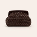 Chic dark brown woven acrylic clutch bag with cloud shape and smooth frame closure - Dark Brown