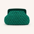 Emerald green woven clutch bag with matte frame and trendy cloud shape design - Green