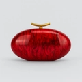 Elegant red marble acrylic shell clutch bag with gold handle for weddings and evening galas - Burgundy