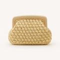 Geweven strooien clutch in beige met grote hars sluiting voor feestjes en vakantie - Geel