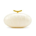 Elegante perlweiße Acryl-Clutch in Muschelform mit Goldverschluss und Marmor-Textur - Milchweiß