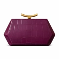 Pochette de soirée géométrique violet foncé avec texture crocodile et fermoir doré chic - Bordeaux