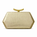 Pochette champagne à motif crocodile avec forme hexagonale et fermoir en métal doré chic - Doré