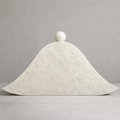Detailed macro view of white marble acrylic evening bag with spherical clasp - Milky White (Cloud Texture)