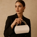 Chic cream white PU clutch bag with chunky gold chain handle for formal dinner events - Off White