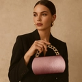Metallic lavender PU leather clutch bag with chunky gold chain handle for party evening - Rose Red