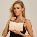 Champagne gold PU evening clutch bag with unique artistic gold leaf metal handle - Rose Gold