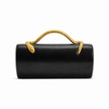 Fashionable black cylindrical PU leather clutch with golden snake shaped metal handle - Black
