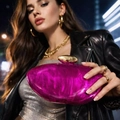 Magenta marble acrylic clutch bag with gold metal clasp shown in a stylish night setting - Rose Red Marble Pattern (AB00021) / Rose Red