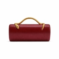 Deep red PU leather cylinder clutch bag with luxurious gold snake-shaped handle - Burgundy