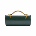 Elegant dark green PU cylindrical clutch bag featuring golden snake-shaped metal handle - Dark Green