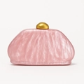 Chic light pink acrylic shell clutch bag with gold spherical clasp for wedding parties - Pink
