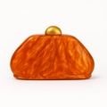 Elegant orange acrylic shell evening clutch bag with golden spherical clasp and marble texture - Orange