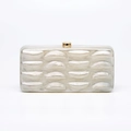 Elegant pearlescent white acrylic clutch bag with wave texture and gold clasp for weddings - Milky White