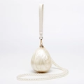 Elegant egg-shaped acrylic shell clutch with mother of pearl texture and pearl chain strap - Small Ball Off-White