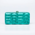 Emerald marble acrylic evening clutch with wavy texture and gold metal clasp - Teal